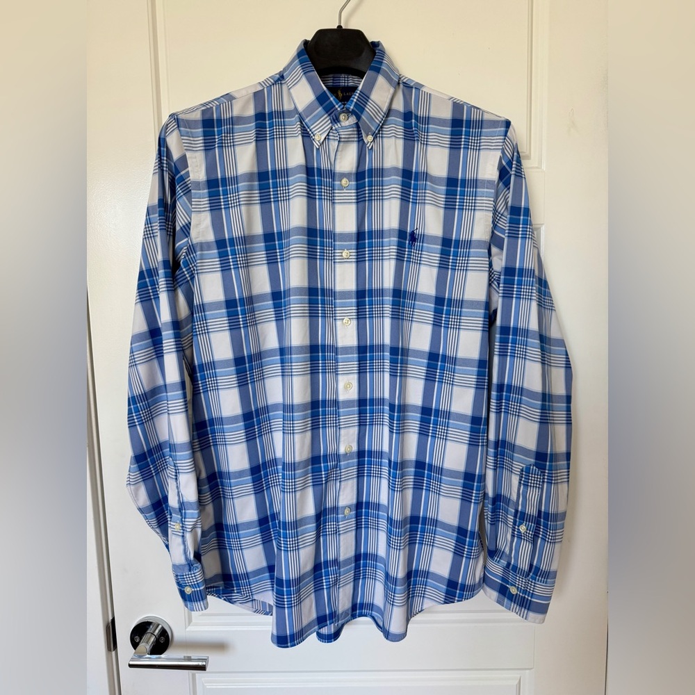 Ralph Lauren Men's Blue and White Checkered Shirt
